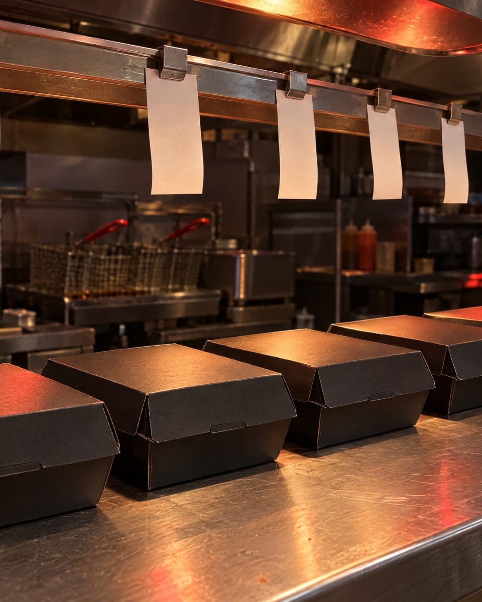 Boxed orders lined up on the pass